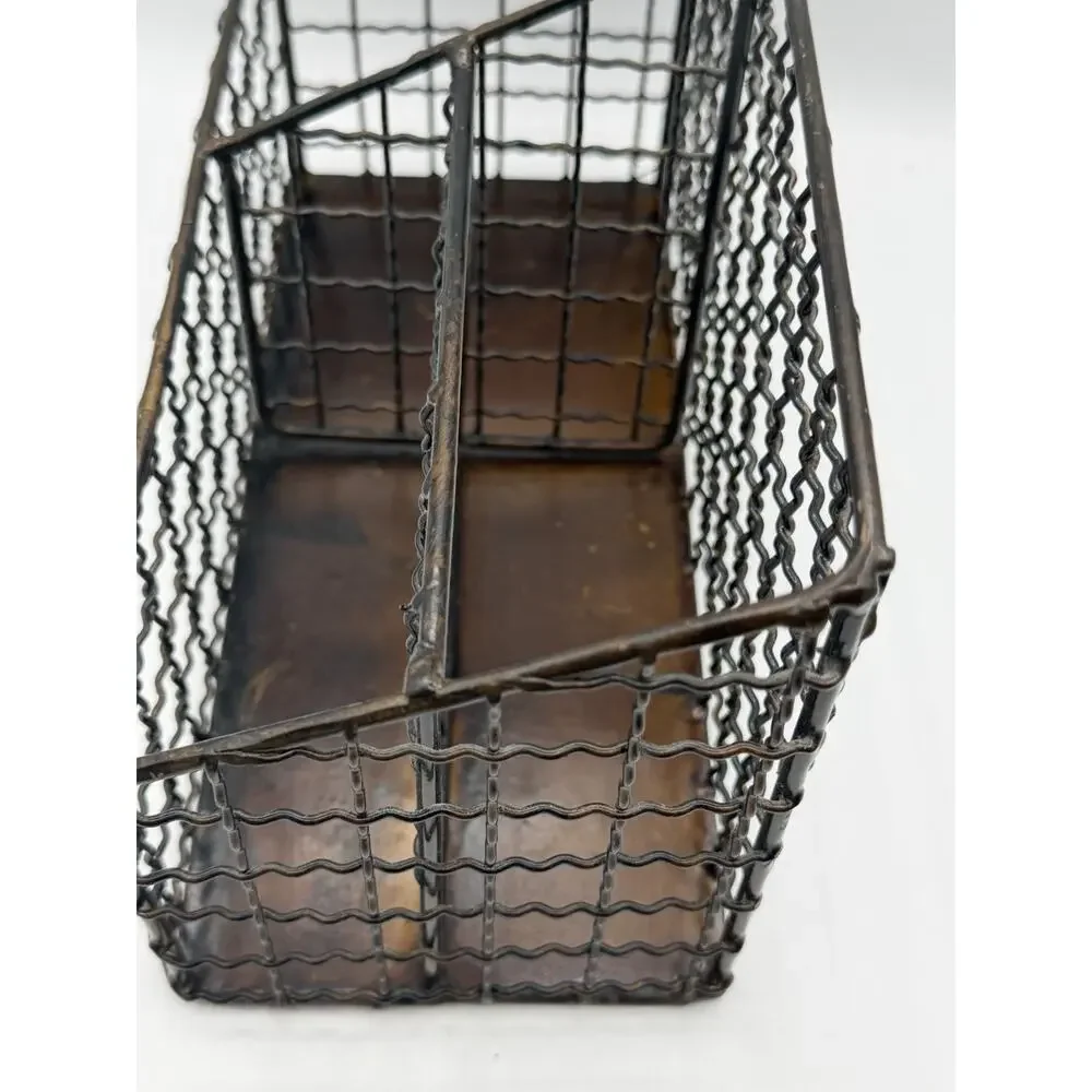 Vtg Rustic Metal Wire Mail Sorter Desk Organizer Office Caddy Charging Station